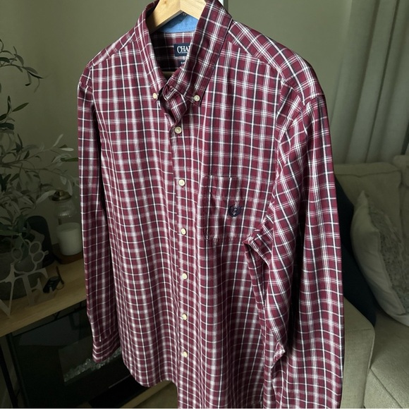 Chaps Men’s L/S Maroon/white Plaid Button Up Size L - Picture 3 of 12